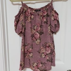 Mauve / Dusty Rose Floral Print Cold Shoulder Top